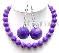 beautiful big 14mm round dark purple stripe stone 18 necklace and earring set nec5742