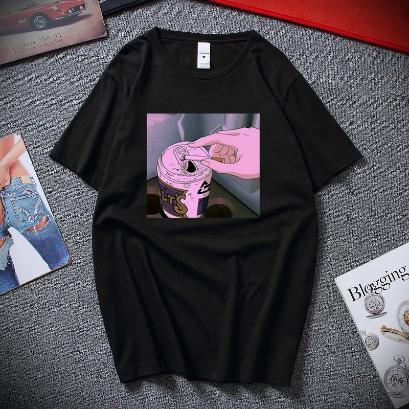 Футболка мужская с рисунком грустного аниме Vaporwave Повседневная футболка из 100%