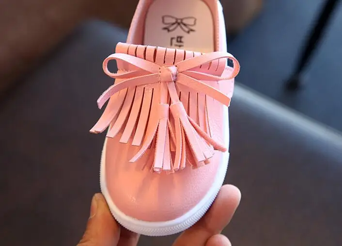 2019 spring autumn model children's single shoes soft leather casual girls tassel solid color Korean baby kids sneakers | Детская