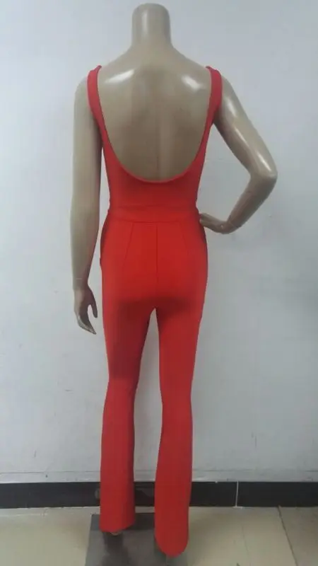 

Top Quality Sexy Women Jumpsuit Red Rayon V Neck Bandage Jumpsuit Sexy Wear