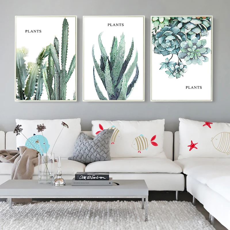 Современный простой зеленый толстый растительный лист пейзаж холст картина