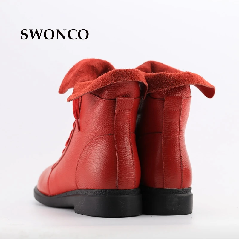 Женские ботильоны SWONCO сезон осень зима 2018 высокие ботинки из натуральной кожи