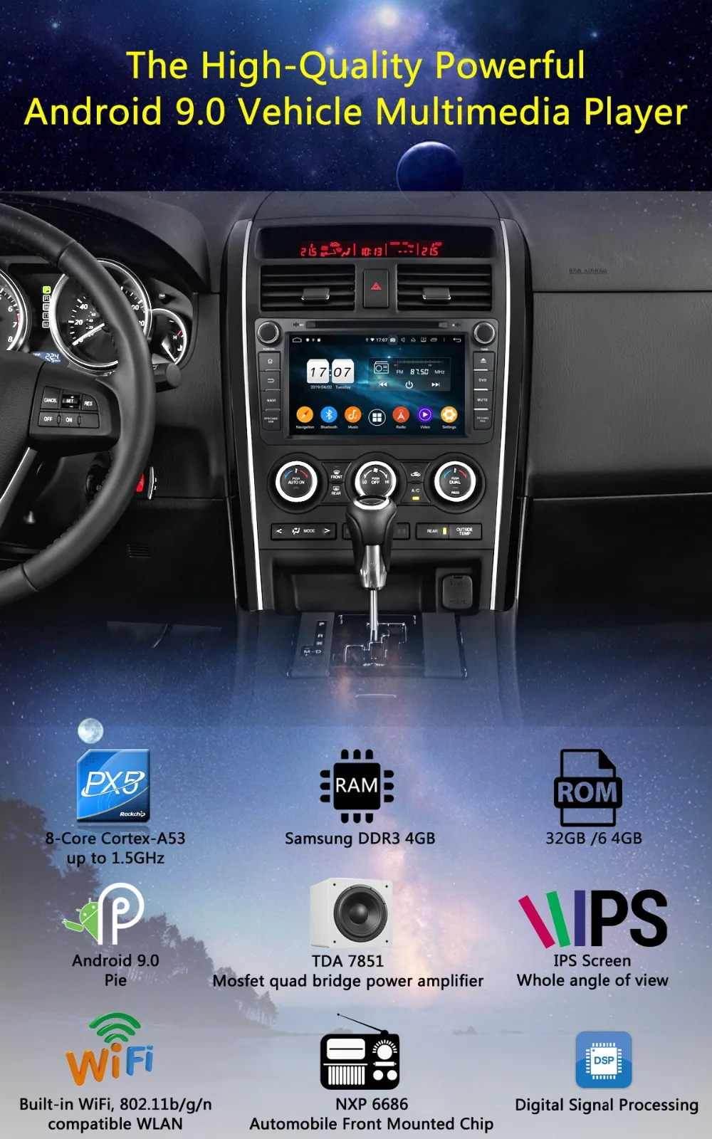 " ips Восьмиядерный 4 Гб ОЗУ+ 64 Гб ПЗУ Android 9,0 Автомобильный DVD Радио gps Navi для Mazda CX-9 CX9 CX 9 2012 2013 DSP CarPlay Parrot BT