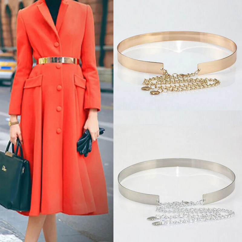 Womens Gold Belt High Waist Metal Mirror Metallic Plate Wide Obi Band Chains NEW | Аксессуары для одежды