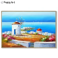 new style hand painted high quality greek aegean sea landscape oil painting white building landscape oil painting for room decor