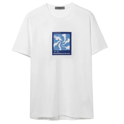 05White Giordano мужская повседневная футболка с круглым воротом и короткими рукавами, имеется печатный рисунок на передней части футболки - Цвет: 05White