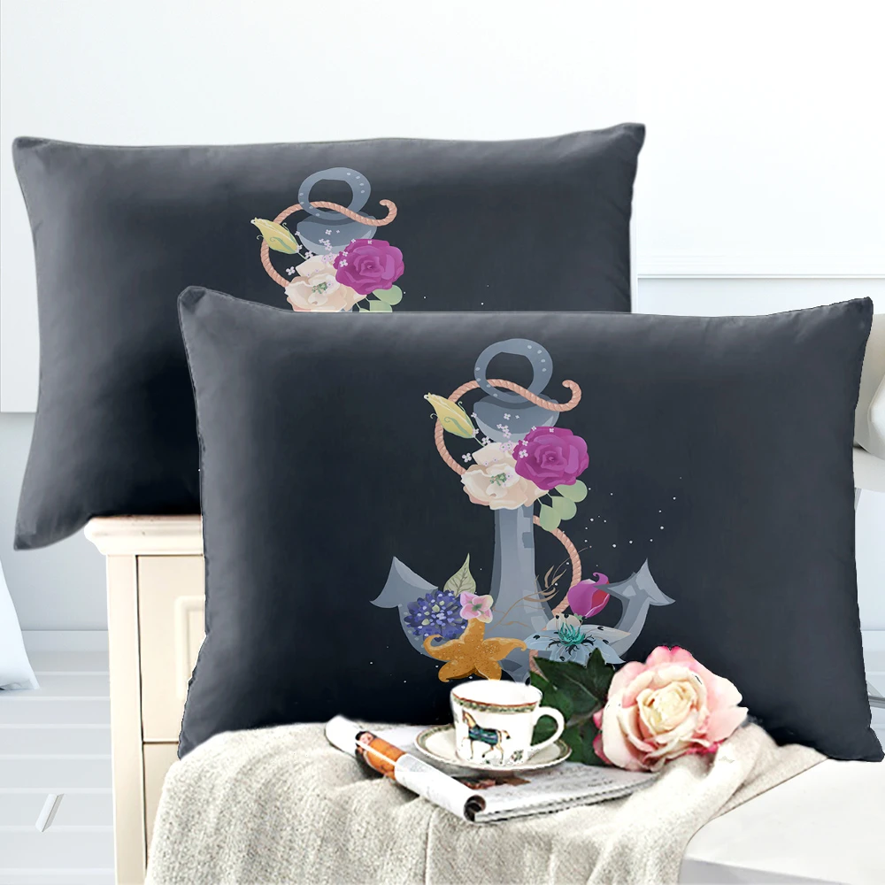 

Ocean Anchor Print Bedding Set Colorful Flowers Duvet Cover Set Kids Cartoon Bed Cover Polyester Bedclothes Home Textile D30