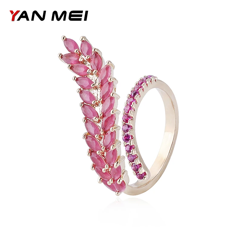 

YANMEI Open Adjust AAA Cubic Zirconia rings for women 3 Colors Leaf Ring fashion rings YMJ1807