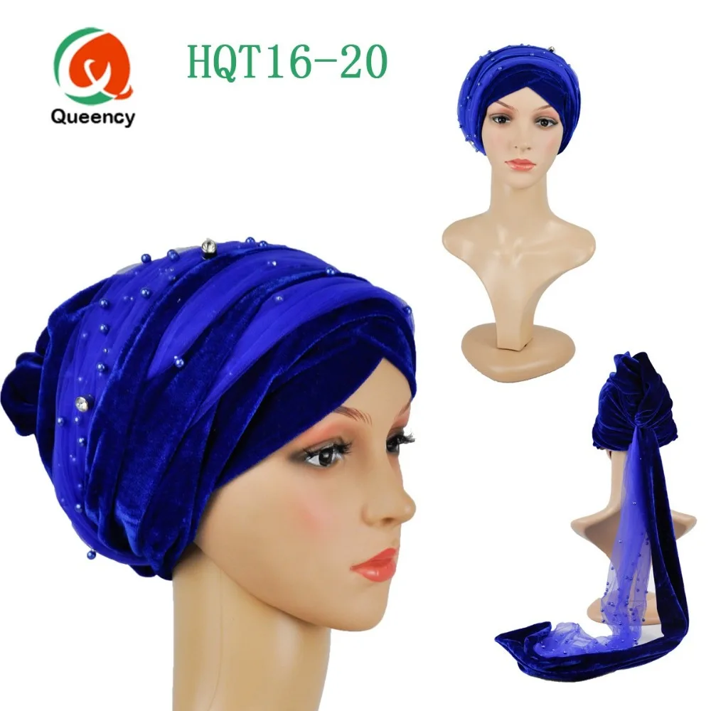 

HQT16 New Fashion Turban Style African Velvet Turban headwrap scarf soft Material for Muslim Arabic Lady Hot Selling style