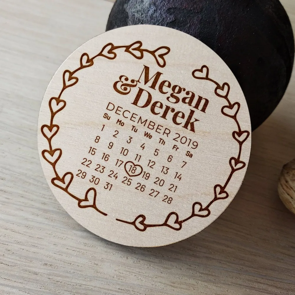Классический деревянный магнит в форме сердца для сохранения даты деревенский