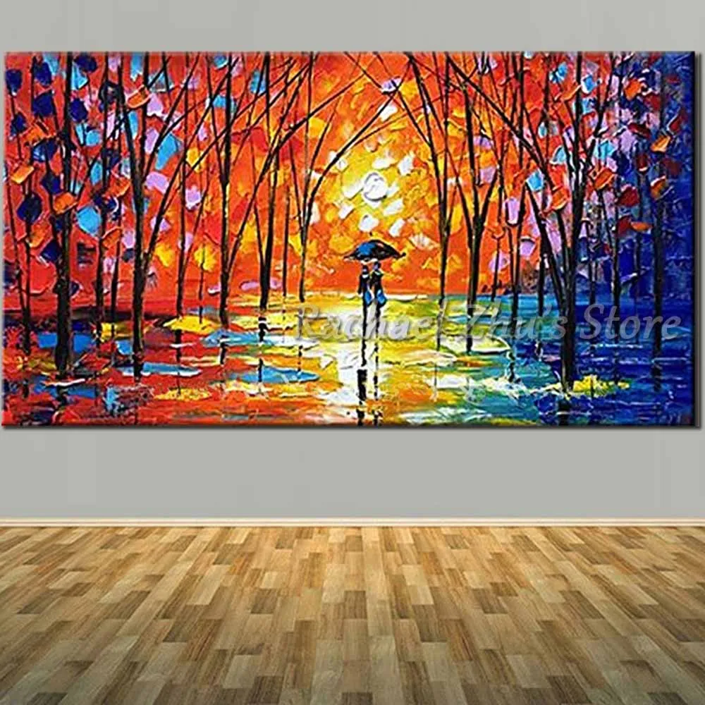 100% Палитра с ручной росписью нож лампа ночного парка пейзаж картина маслом