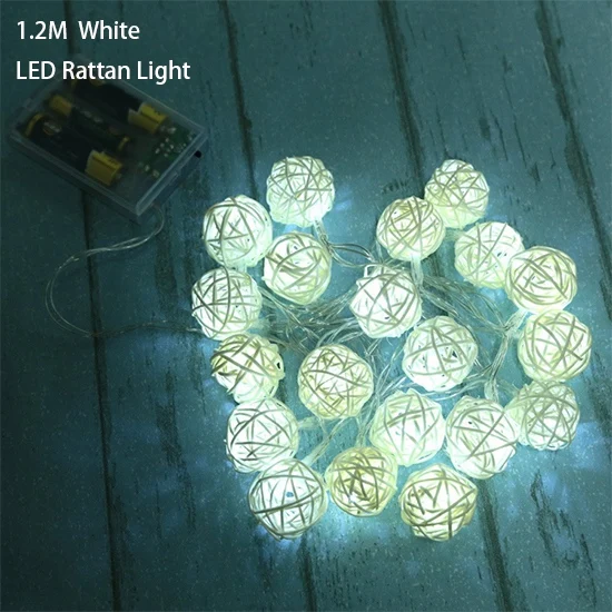 white light 1,2 м 10 светодиодный шар из ротанга сказочные декоративные световые гирлянды с днем рождения украшения на батарейках Рождественский Свадебный декор - Цвет: white light
