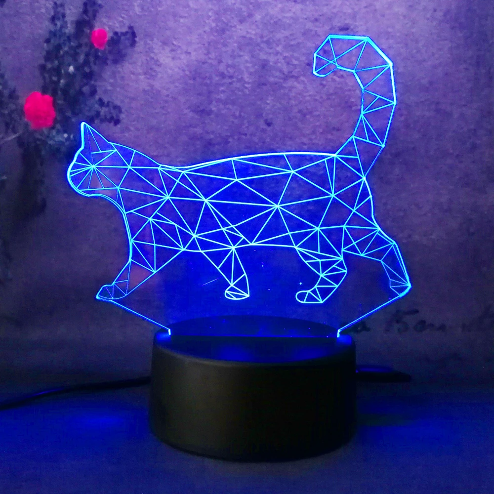 3D Ленивый Кот ходьба кошка 7 видов цветов меняемый светодиодный ночник лампа