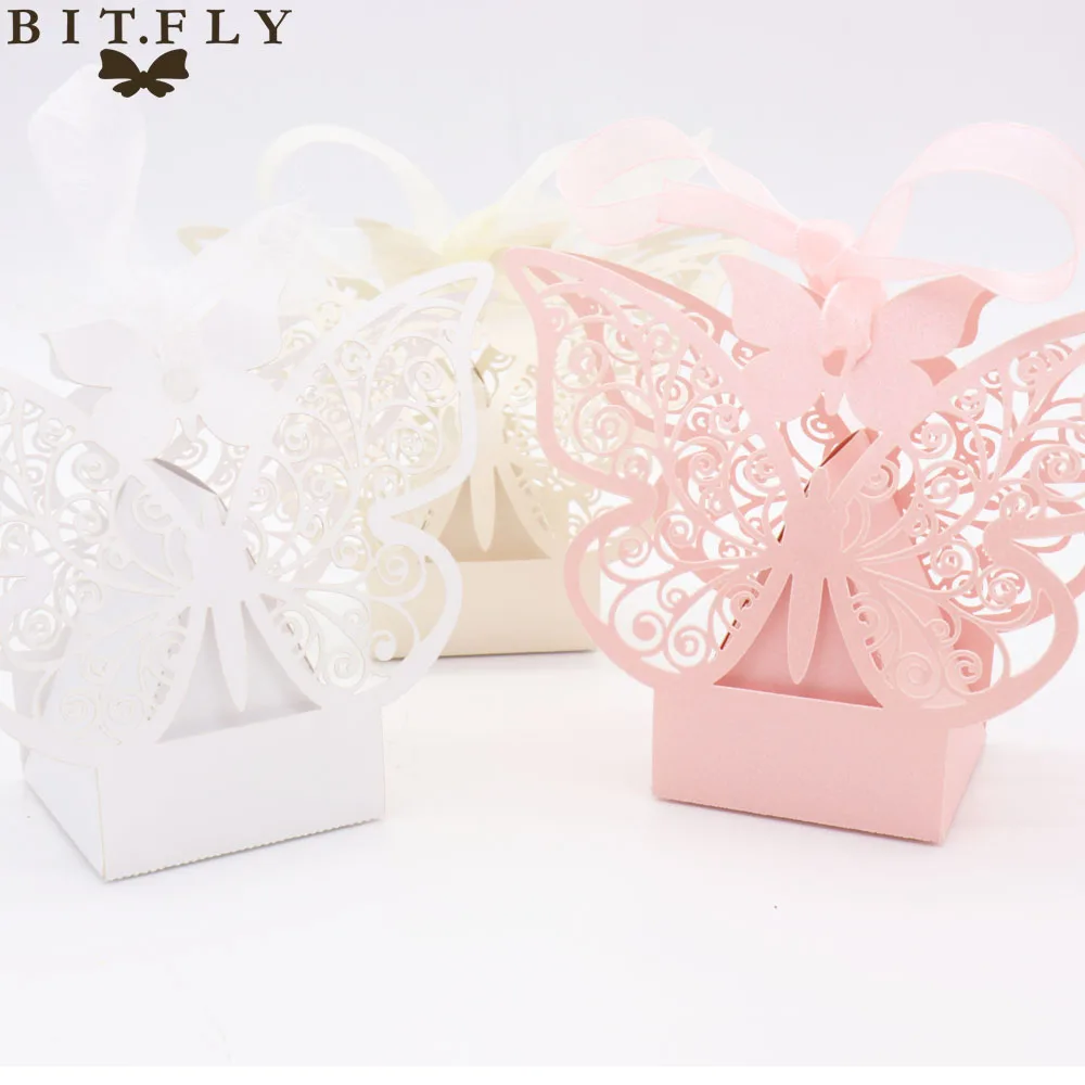 50 шт. коробка конфет свадебный подарок сумка Бумага декор в виде бабочек с бантом