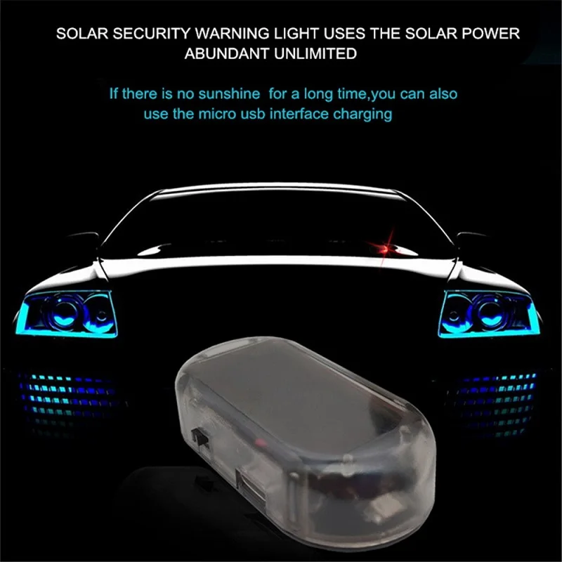 

Solar USB Power Car Alarm Light Anti-Theft Warning Flash Blinking Fake Car Led Light Flash Blinking Lamp Red Blue New Update