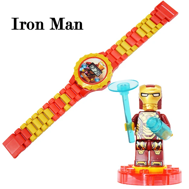 Iron Man Детская игрушка часы летучая мышь Железный человек Марвел Мстители электронные гаджеты принцесса девушки подарок на день рождения Блоки обучающие игрушки для детей - Цвет: Iron Man