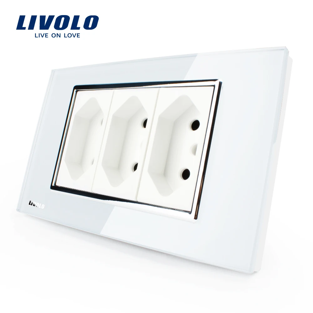 Livolo 3-х контактный разъем, 118 мм* 72 мм, 10A, 250 В, Белый/Черный Powerpoints без вилки, VL-C3C3BIT-81/82, бразильский/Итальянский Стандартный
