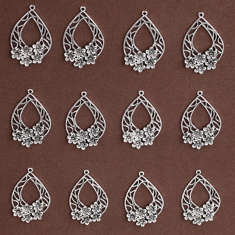5 шт./лот винтажные тибетские серебряные полые подвески с цветком сливы круглые