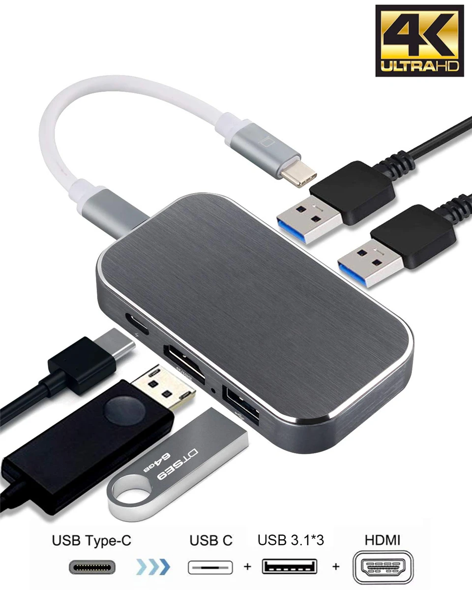 USB 3,1 type C к HDMI концентратор адаптер 4K 60 Гц 100 Вт PD Thunderbolt 3 USB C type-C концентратор с USB 3,0 для MacBook Pro/Air
