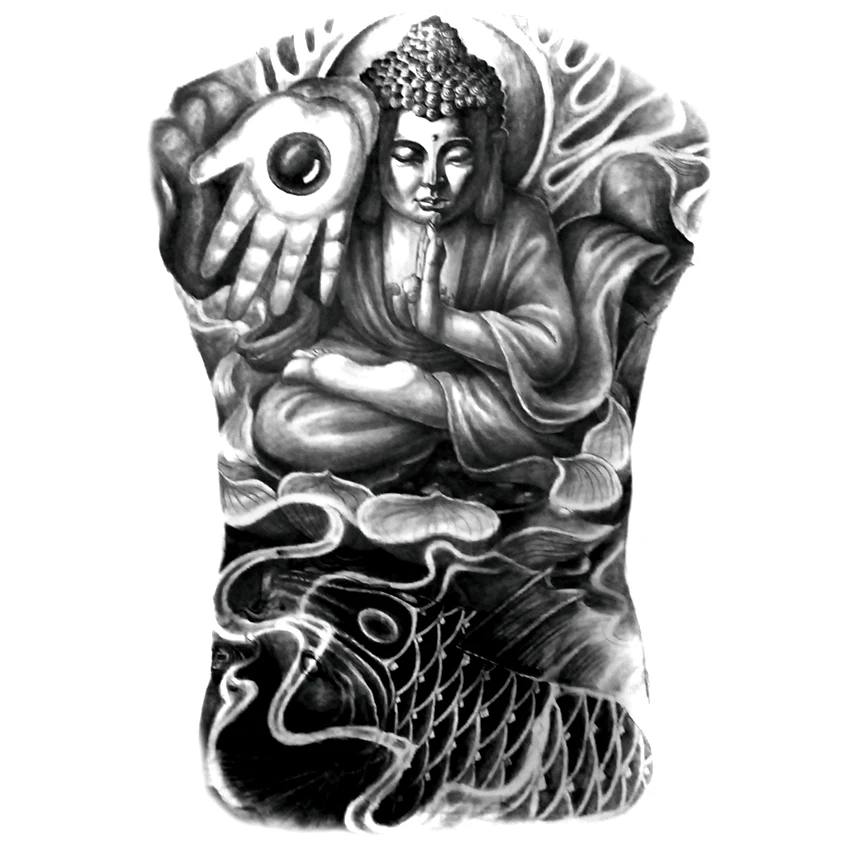 

Black Big Buddha Temporary Tattoo Cassock Shakyamuni Tathagata Buddha Tattoo Stickers Fake Buddhist Tattoos for Full back