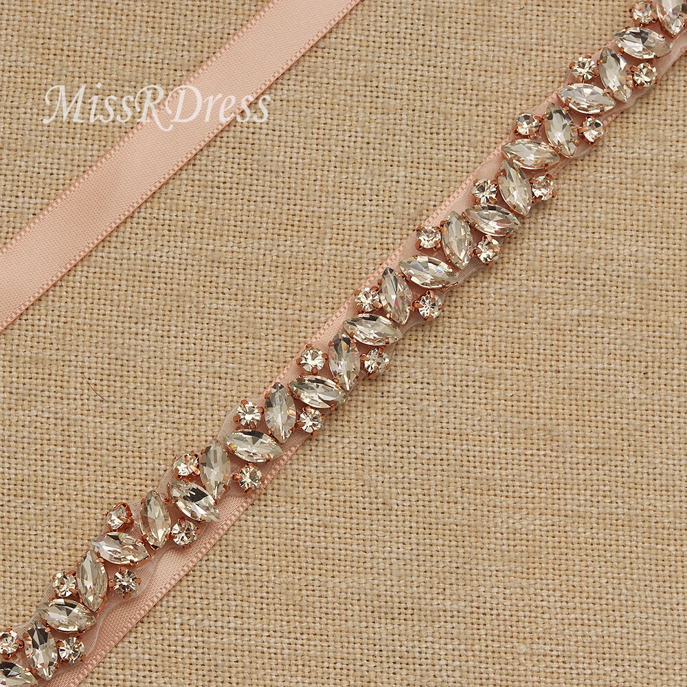 

MissRDress Rhinestones Wedding Belt Thin Crystal Bridal Belt Rose Gold Diamond Wedding Belt For Bridal Dress Accessories JK863