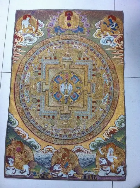 

Golden silk embroidery thangka exorcism wealth kf Buddha in Tibet and Nepal