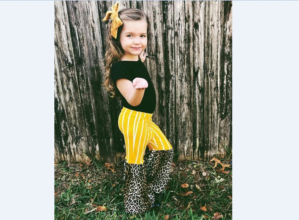 Новая одежда для маленьких девочек штаны в полоску с леопардовым принтом