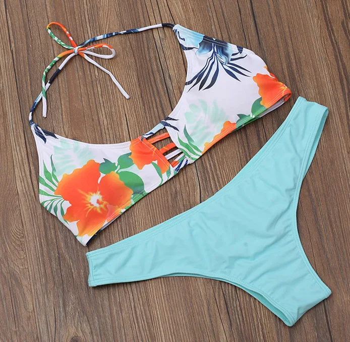 2017 быстрая продажа через новый принт висит шеи женский раздельный купальник