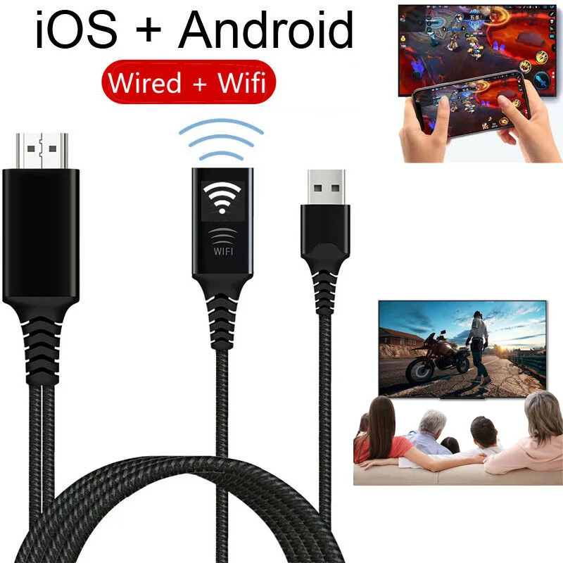 2в1 беспроводной WiFi зеркальный кабель литой телефон в HDMI ТВ конвертер HD ТВ адаптер для iPhone XS MAX Xiaomi huawei Android Windows