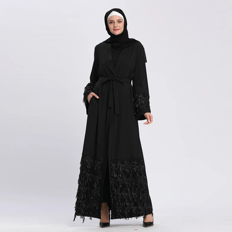 Buytiz черное Сетчатое платье abaya макси Vestidos длинное кимоно Рамадан арабское с