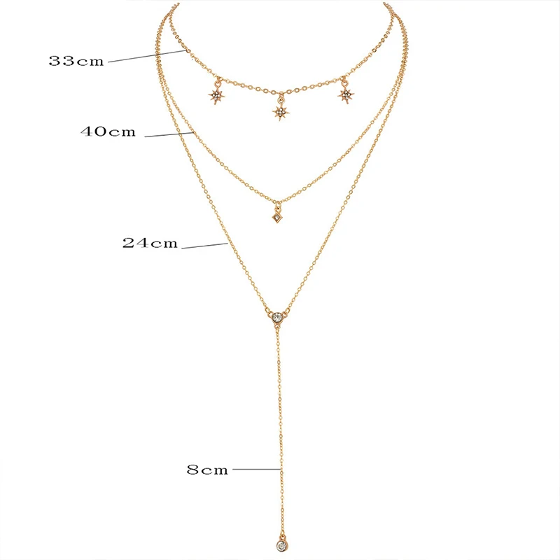 3 Pcs/Set Bohemian Star Sun Square Crystal Chain Pendant Multilayer Necklace Women Fashion Gold Set Jewelry Gift | Украшения и