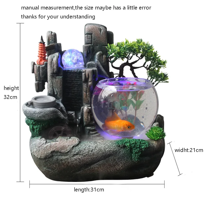 110V-220V Vintage Resin Water Fountain Small Fish Tank Office Desktop Decor Waterscape Bonsai Feng Shui Ornament Crafts | Дом и сад