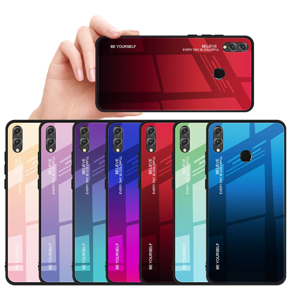 Gradient Aurora for Huawei Honor 8X X8 JSN L21 L22 Tempered Glass Back Case JSN-L21 JSN-L22 JSN-L23 JSN-LX1 Colorful Cover Shell |