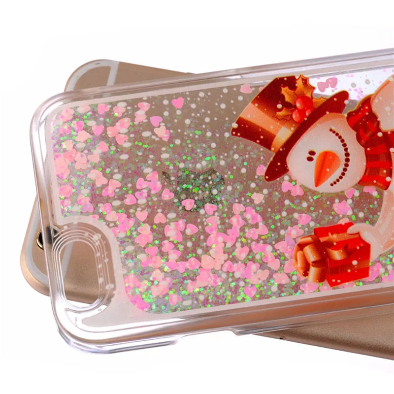 KMAX Phone Case hard clear For iPhone 6 6S 7 8 Plus Samsung S6 S7 Edge Christmas Glitter Love Heart Liquid Quicksand cheap sale |