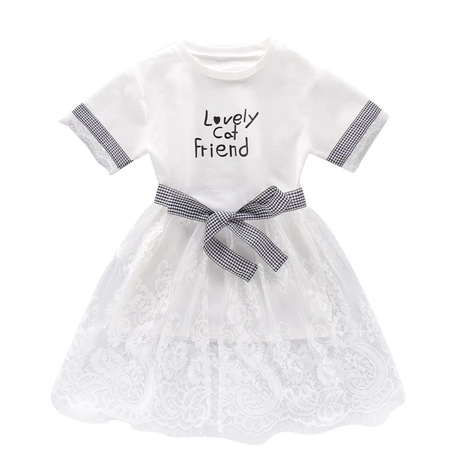 Dresses For Girls Patchwork Kids Lace Party Dress Letter Pattern Teenage Summer Clothes Girl 6 8 10 12 | Детская одежда и обувь