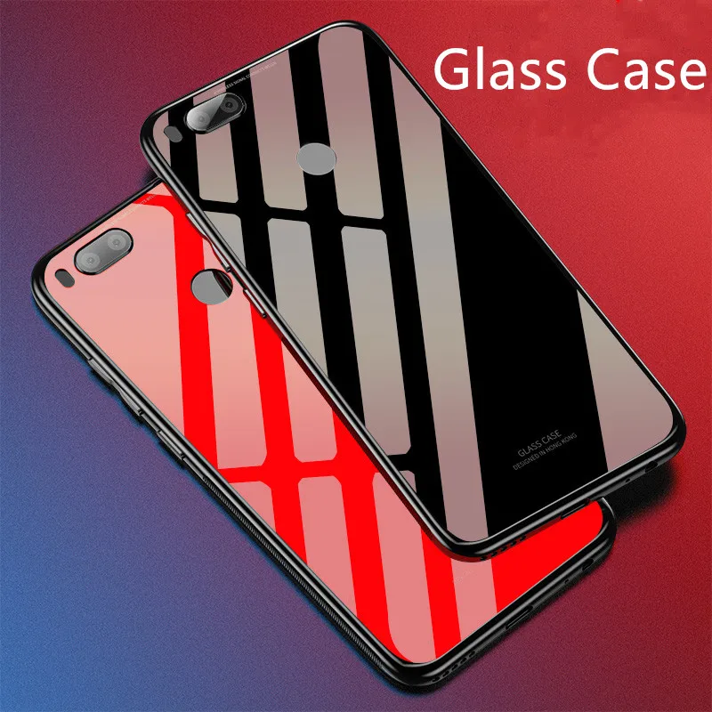 For Xiaomi Mi A1/A2 Lite Glass Case Luxury silicone Soft Frame+Glass Back Cover Accessory MiA1/MiA2/6X Fundas Coque | Мобильные