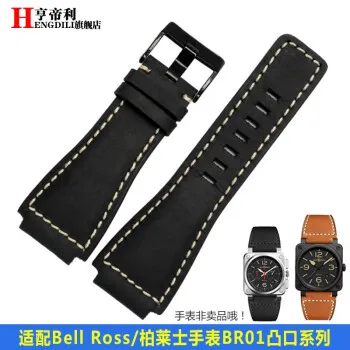 Black Black buckle Силиконовый ремешок для часов, подходит для Bell Ross BR01, водонепроницаемый резиновый ремешок для шеи, кожаный ремешок для часов 24 мм, Ремешки для наручных часов - Цвет ремешка: Black Black buckle