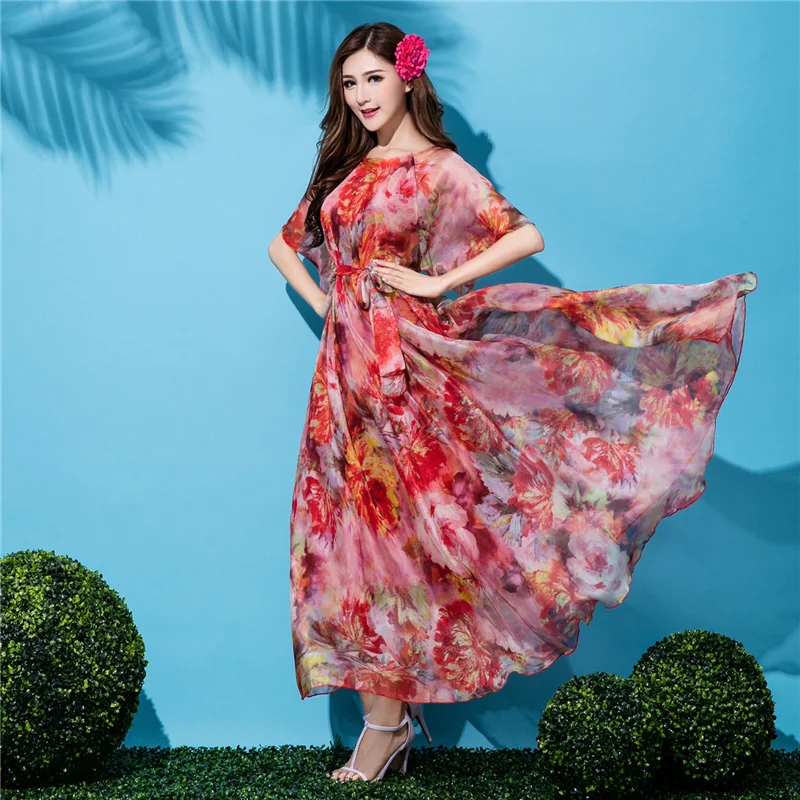 2017 New Stylish Bohemia Floral Chiffon Holiday Beach Maxi Long Dress Comfortable Honeymoon | Женская одежда