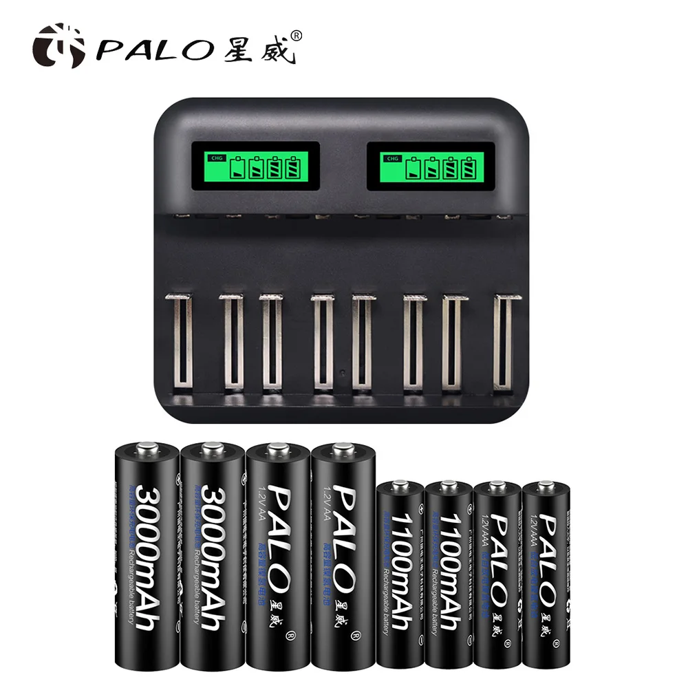 4AA 4AAA and charger PALO ЖК-дисплей USB Smart AA зарядное устройство для AA AAA SC C D размер аккумуляторная батарея+ 1,2 в AA AAA перезаряжаемые батареи - Цвет: 4AA 4AAA and charger