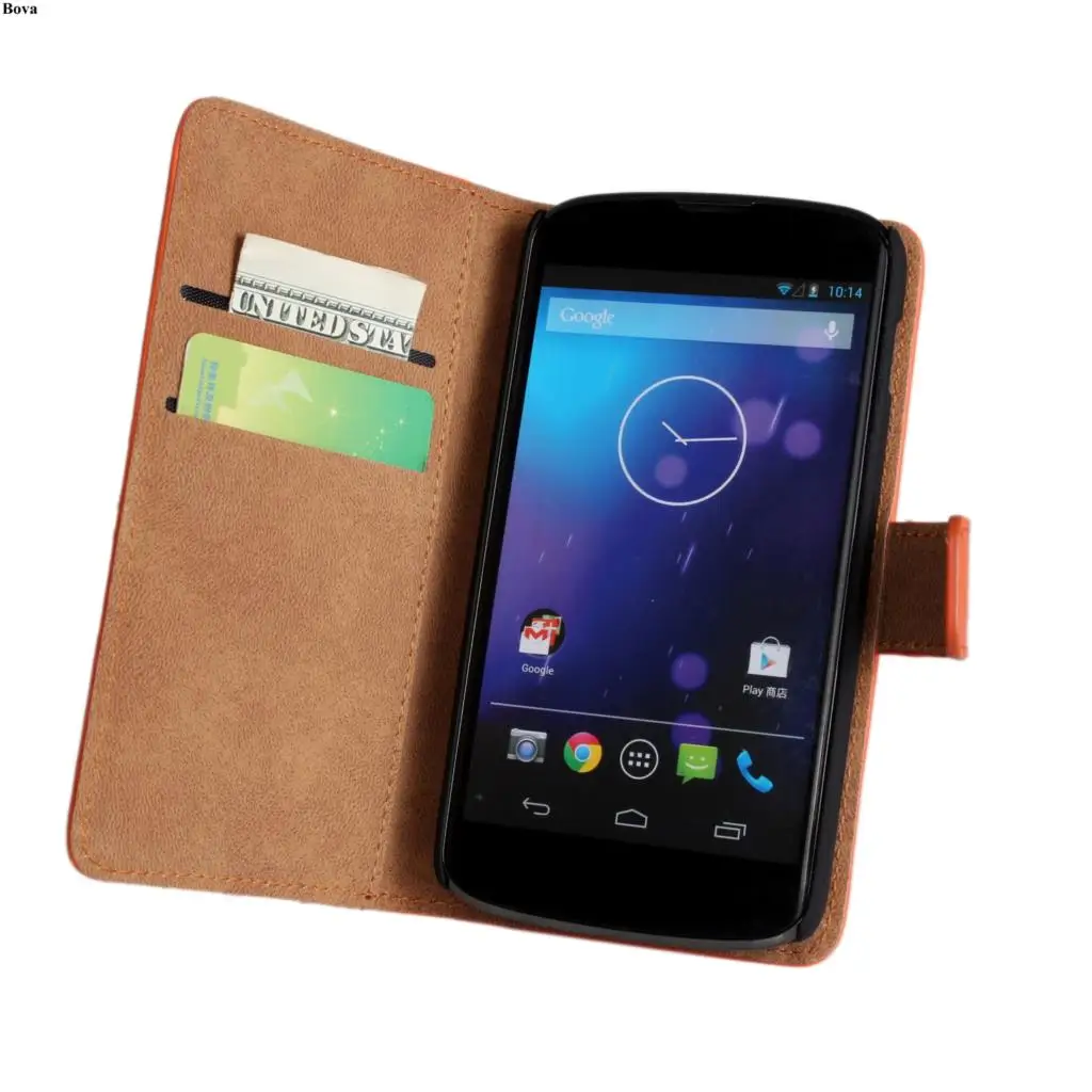 Кожаный чехол бумажник Nexus 4 с откидной крышкой и держателем для карт LG E960
