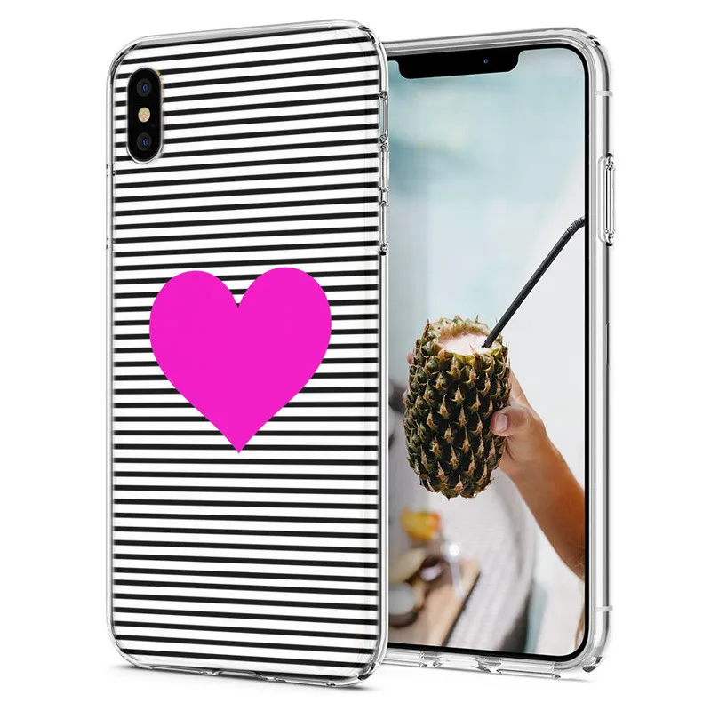 Soft Phone Case For iPhone X XS XR Covers TPU Colorful Flora Pink Love Heart Pattern Fundas iPhone6 7 Max M082 |
