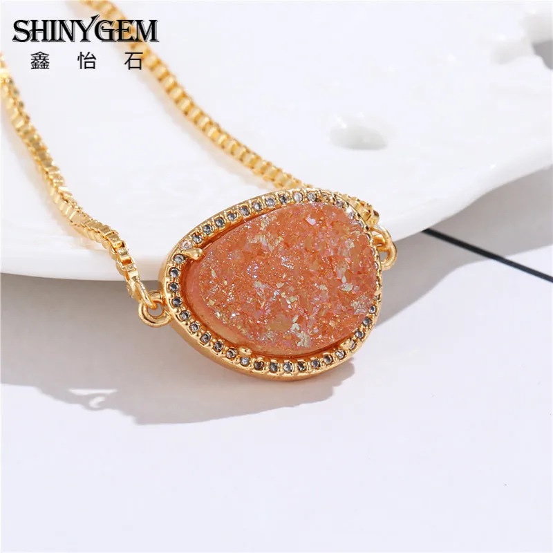 Новинка модное женское платье камень Druzy Agates шарм натуральный браслеты Женские