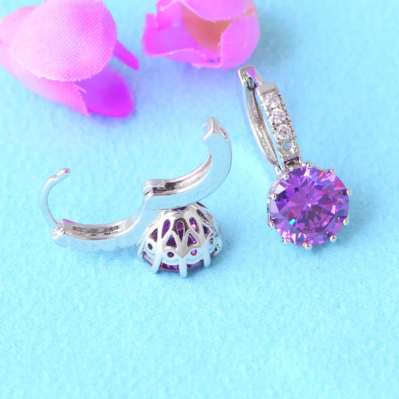 Женские серьги кольца с кристаллами элегантные фиолетовым цирконием|jewelry mean|jewelry