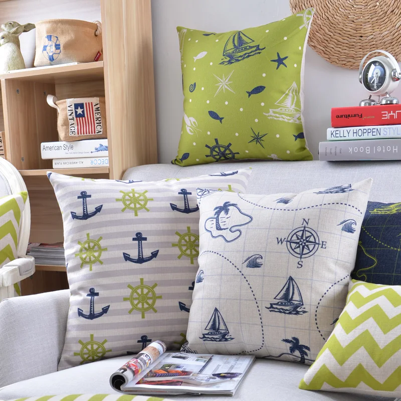 Wholesales Linen Pillow Cover Mediterranean Chervron Anchor Navy Stripe Geometric Home Decorative Case 45x45cm/30x50cm | Дом и сад