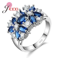 luxurious flower cubic zirconia wide band jewelry ring for women 925 sterling silver wedding jewelry gift