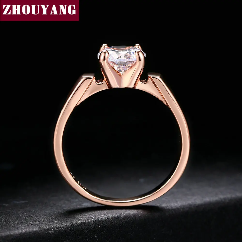 ZHOUYANG, обручальное кольцо для женщин, 4 зубца, классика, 7 мм, кубический цирконий, розовое золото, цвет и серебро, модное ювелирное изделие ZYR054 ZYR053