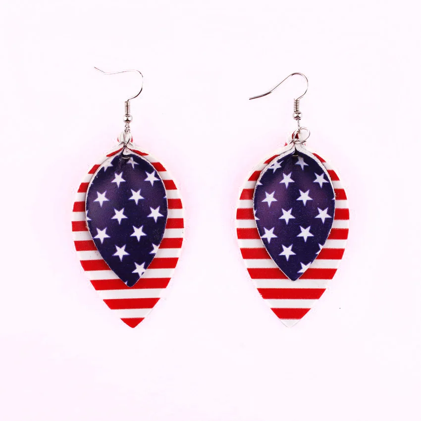 2019 New Arrival American Flag Faux Leather Teardrop Earrings For Women Trendy Jewelry Leaf Dangle Independence Day | Украшения и