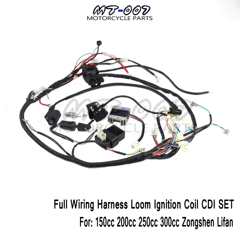 

Full Wiring Harness Loom Ignition Coil CDI For 150cc 200cc 250cc 300cc Zongshen Lifan ATV Quad Buggy Electric Start AC Engine