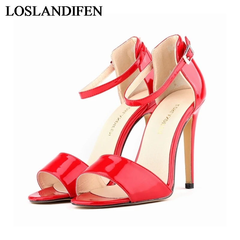 

2020 New Summer Shoes High Heeled Sandals Fashion Sexy Thin High Heels Shoes Patent Leather OL Sandal Ankle Strap NLK-A0059