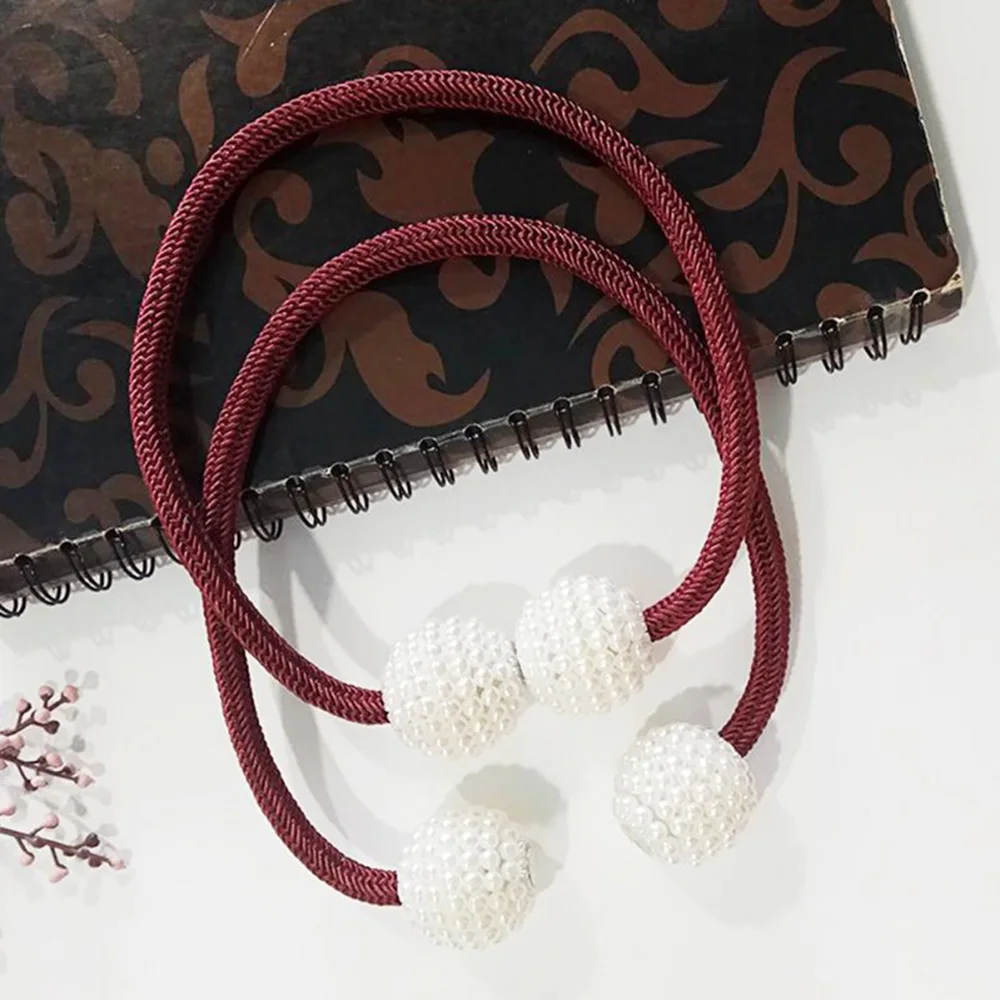 2pcs Curtain Tieback Rope Hooks Decoration Magnetic Pearl Ball Curtain Tiebacks Tie Backs Holdbacks Buckle Clips Accessory